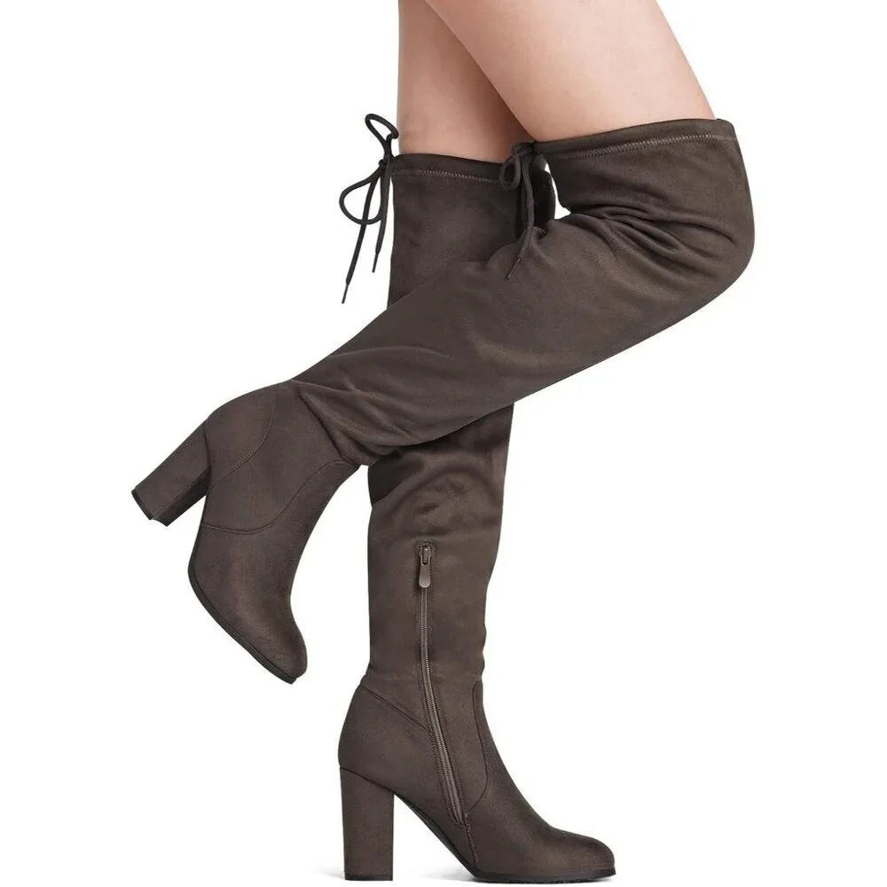 Women's Shoo-khaki Thigh High Over The Knee Rounded Toe Fashion Long Boots